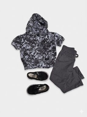 Volcom Palm Tree Hoodie Shirt w/ Grey Pull on Khakis (shoes not included)